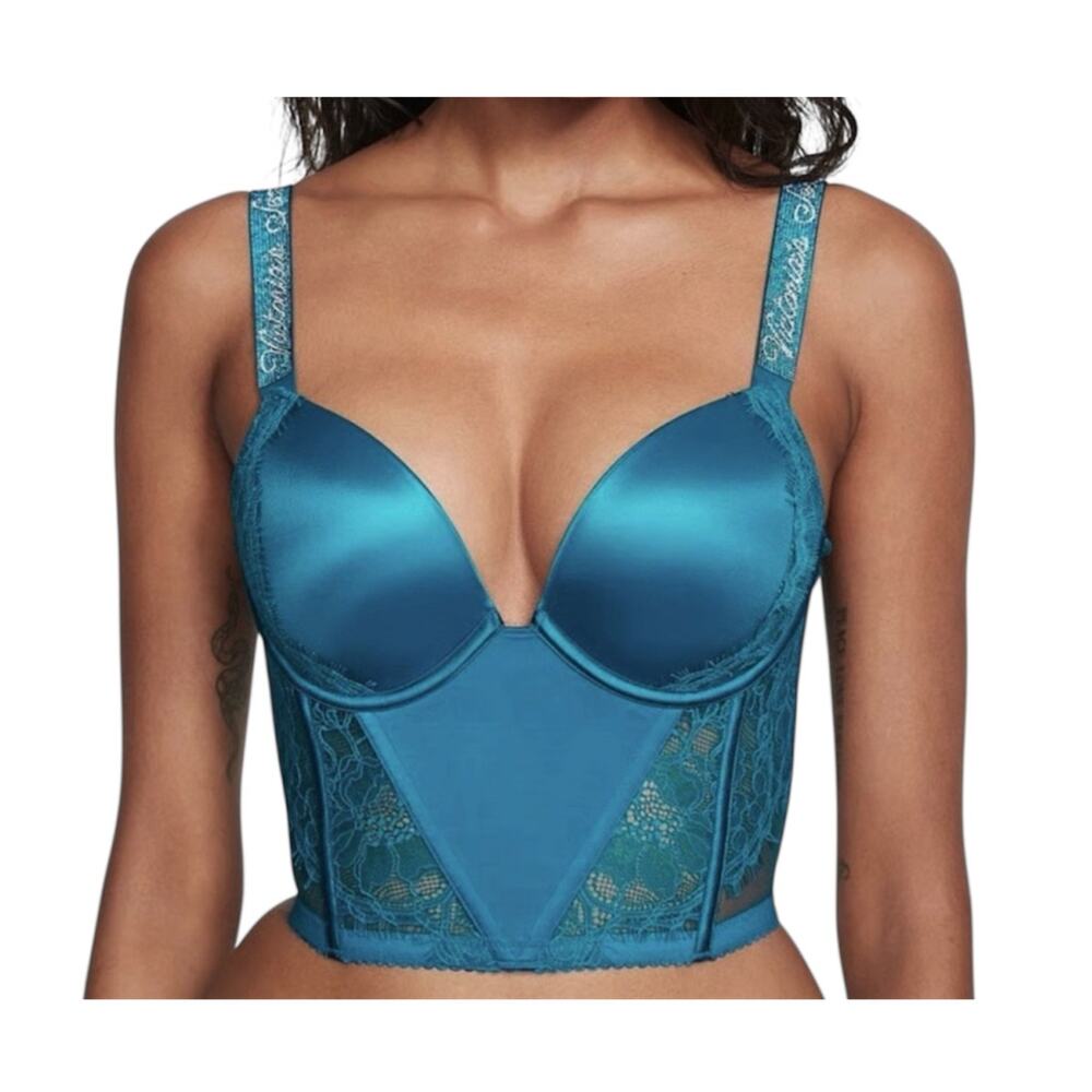 NWT Victoria’s Secret 34C rhinestone strap lace push up corset BC3 3305